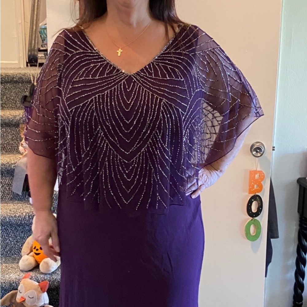 J Kara Deep Purple Beaded Gown